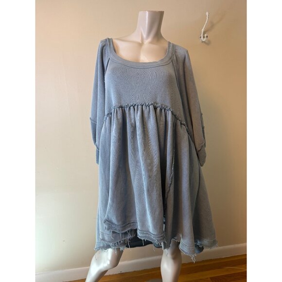 Free People Sunchild Sweatshirt Baby Doll Mini Dress Rainsong Blue Medium - Picture 9 of 12